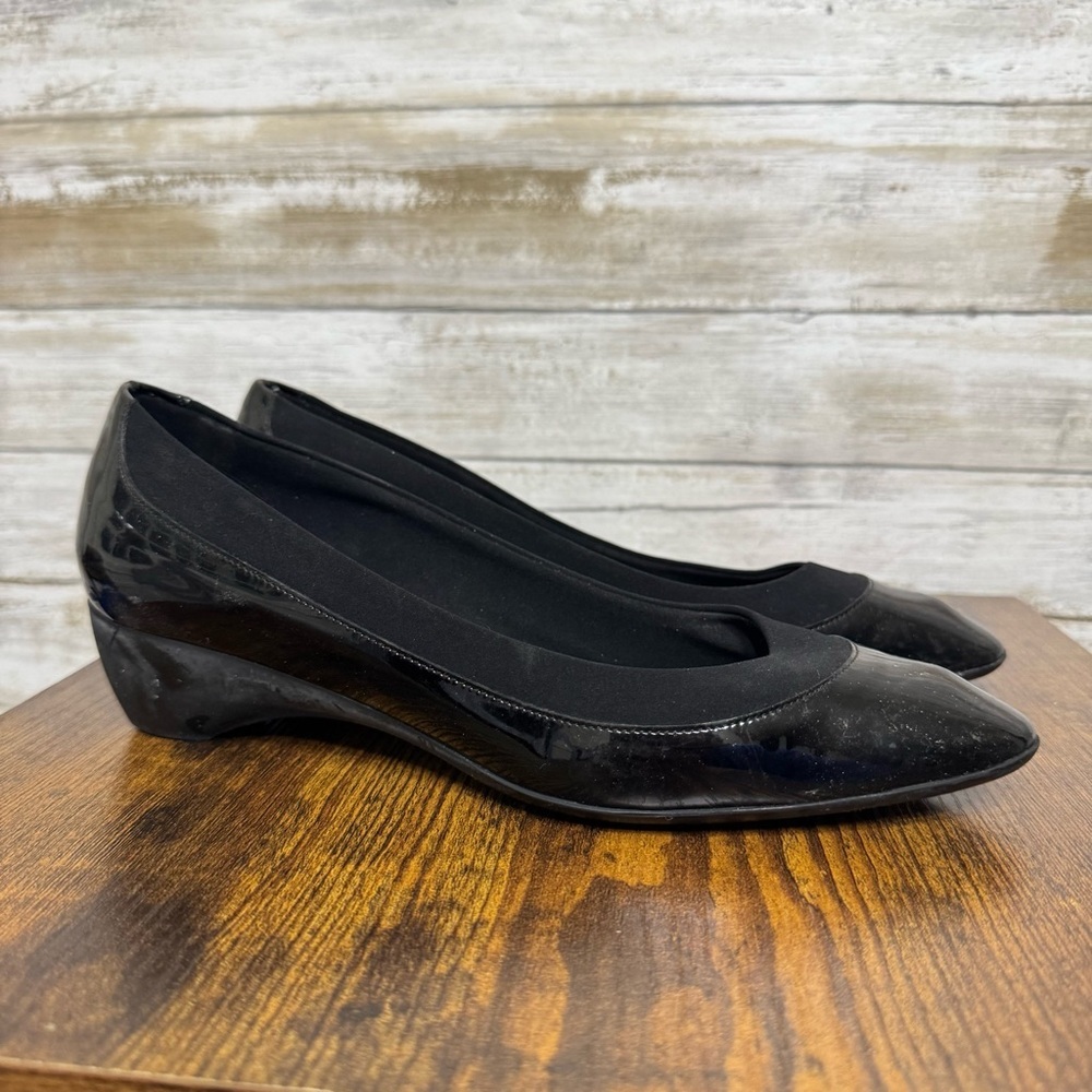 Salvatore Ferragamo Black Wedge Flats Shoes Women’s Size 6.5 B Patent Leather